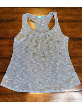 QUEEN ESTHER - Embellished Studded Gray Tank Top, Size Small/Medium